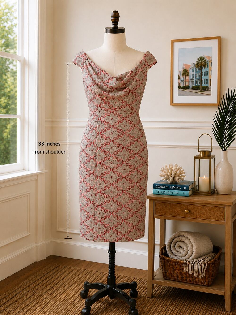 Black Halo Jackie O Floral Lace Sheath Dress – Champagne/Coral – Size 6 $375